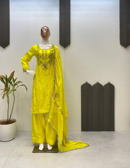 DESIGNER SEQUANCE EMBROIDERY WORK FARSI SALWAAR SUIT WITH DUPATTA single available wholesale