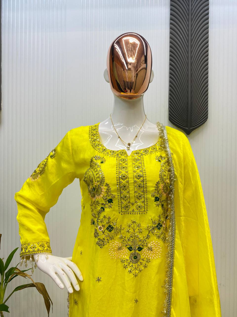 DESIGNER SEQUANCE EMBROIDERY WORK FARSI SALWAAR SUIT WITH DUPATTA single available wholesale
