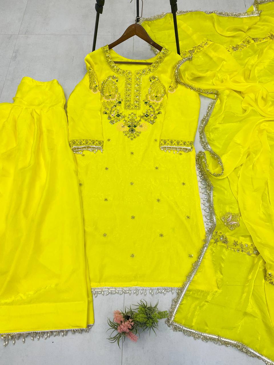 DESIGNER SEQUANCE EMBROIDERY WORK FARSI SALWAAR SUIT WITH DUPATTA single available wholesale
