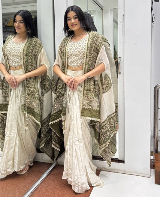 Get festive ready in our new Indowestern three piece set with embroidery With Real Mirror Work detailing  single available wholesale