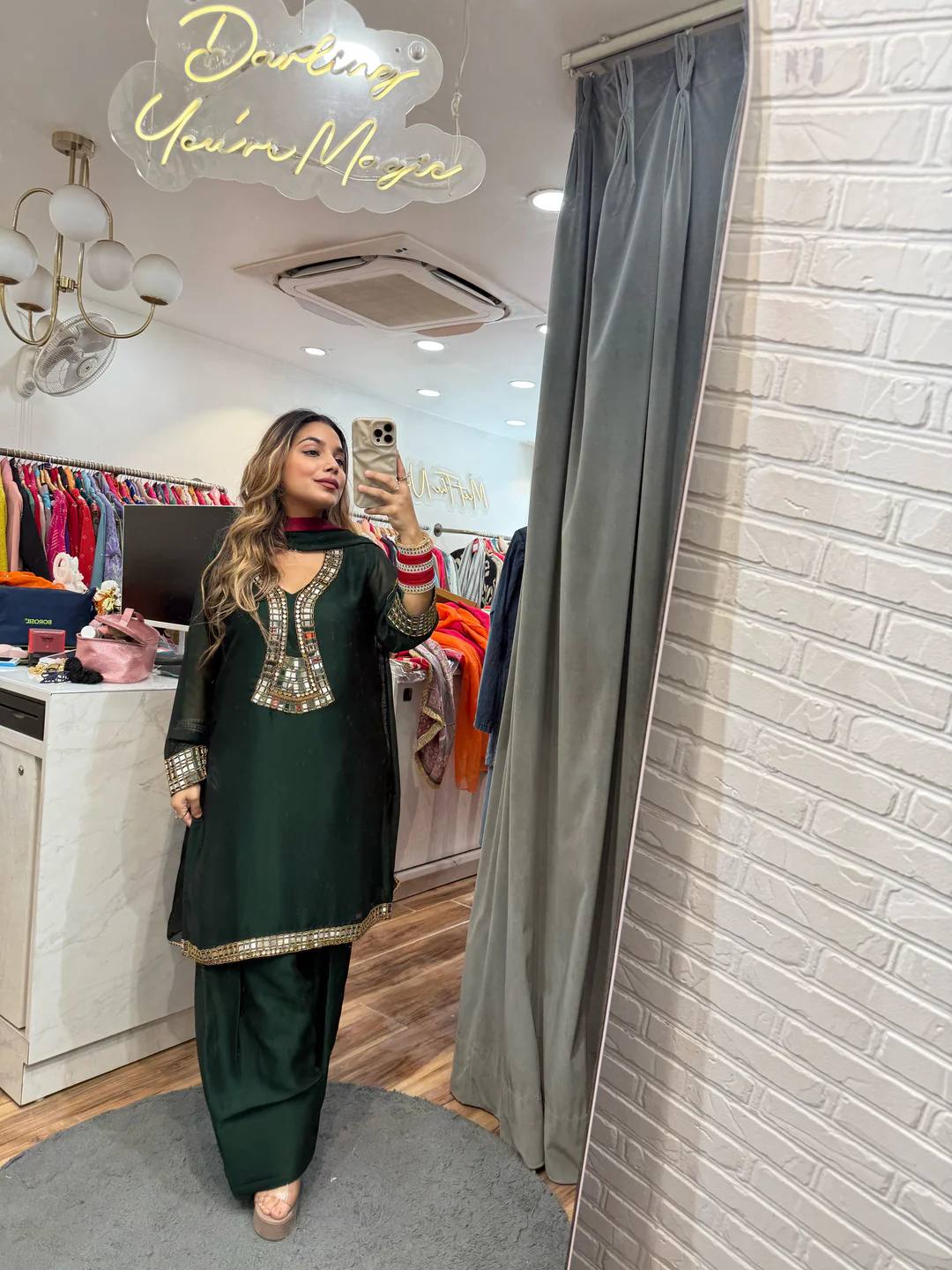 SUPERHIT TRENDING KURTI, PENT & DUPATTA ON RANGOLI FABRIC WITH EMBROIDERY AND REAL MIRROR HAND WORK  single available wholesale