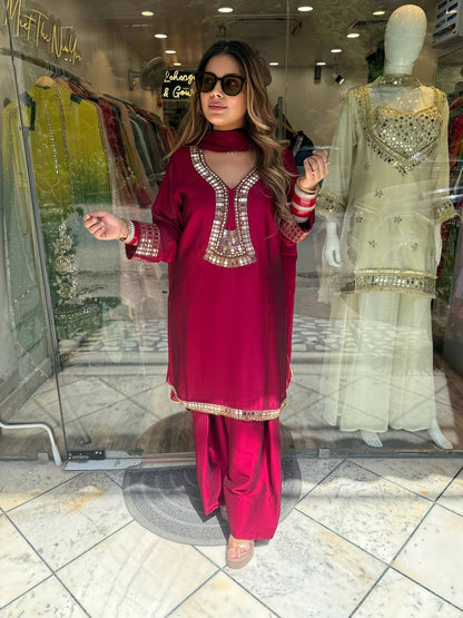 SUPERHIT TRENDING KURTI, PENT & DUPATTA ON RANGOLI FABRIC WITH EMBROIDERY AND REAL MIRROR HAND WORK  single available wholesale