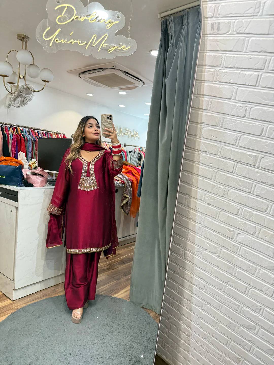 SUPERHIT TRENDING KURTI, PENT & DUPATTA ON RANGOLI FABRIC WITH EMBROIDERY AND REAL MIRROR HAND WORK  single available wholesale