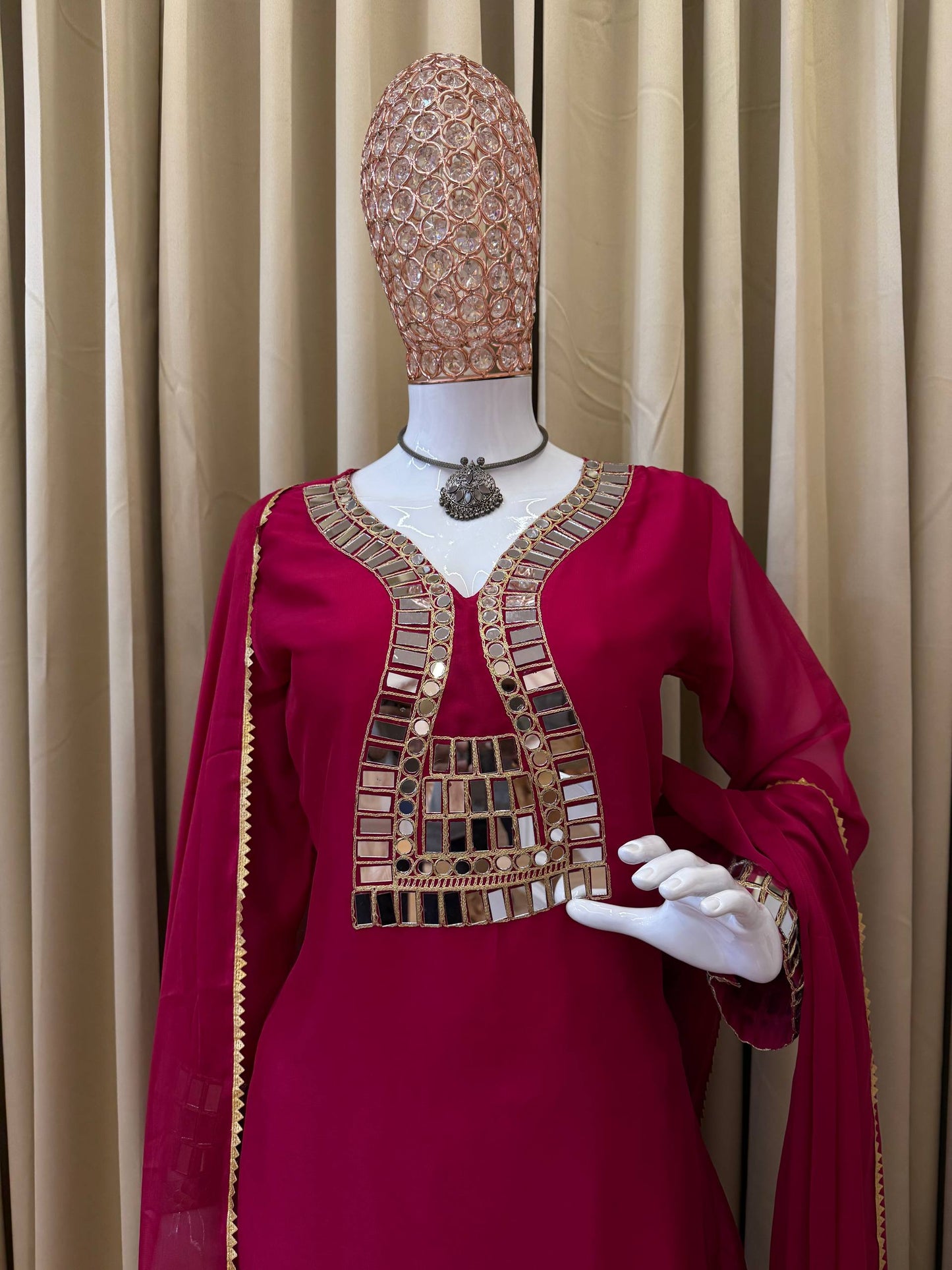 SUPERHIT TRENDING KURTI, PENT & DUPATTA ON RANGOLI FABRIC WITH EMBROIDERY AND REAL MIRROR HAND WORK  single available wholesale