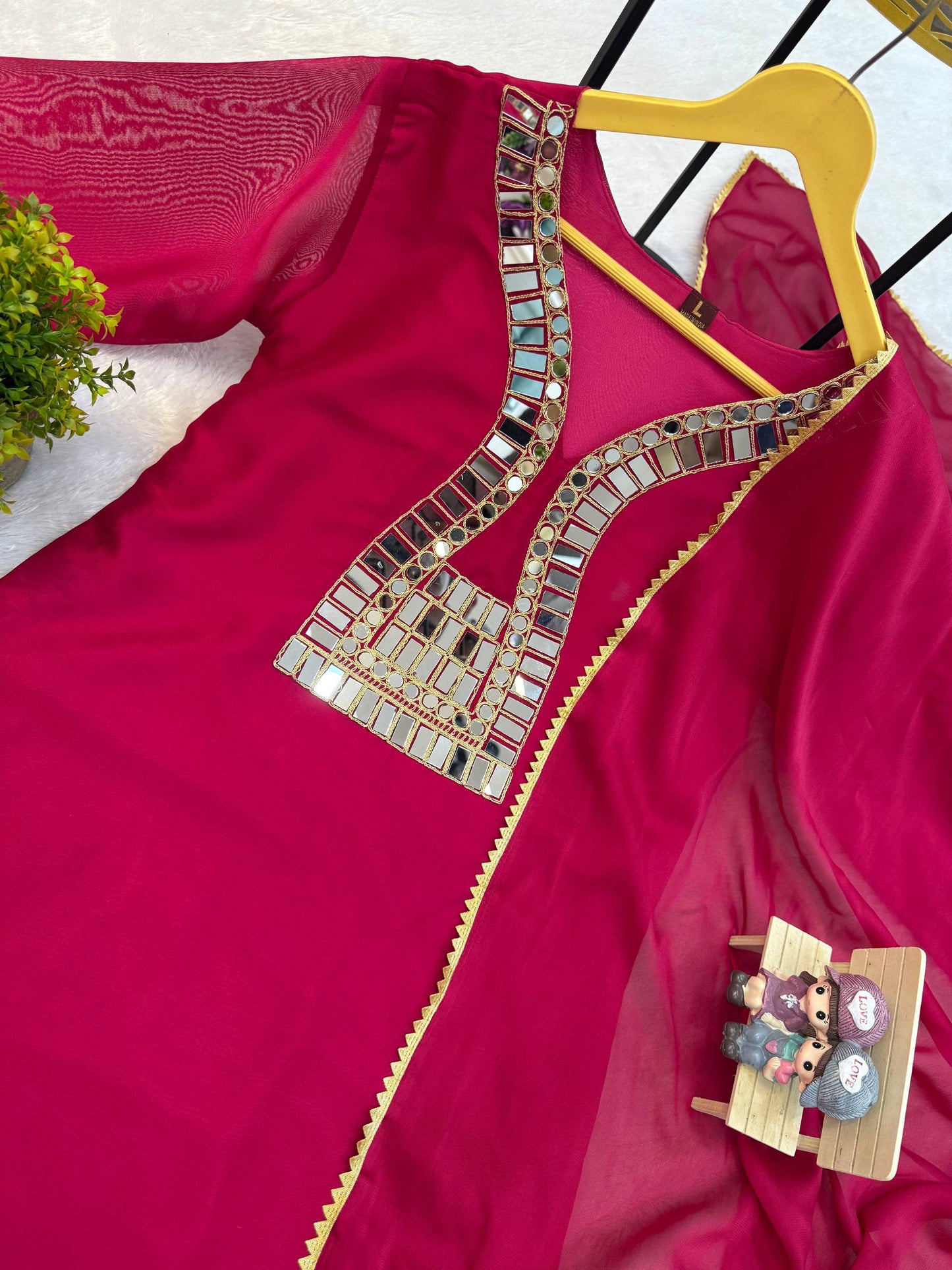 SUPERHIT TRENDING KURTI, PENT & DUPATTA ON RANGOLI FABRIC WITH EMBROIDERY AND REAL MIRROR HAND WORK  single available wholesale