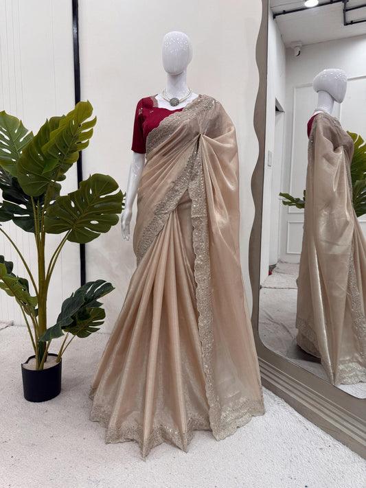 Looking some one for this same colour beautiful Designer Saree on Jimmy chu Febric with Thred & Sequnce work and Blouse on Mono Benglori silk Febric With Thred & Sequnce work.