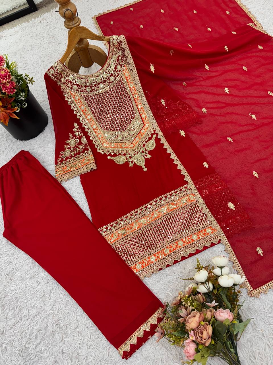 Heavy Faux Georgette With Full Heavy Embroidery Sequence Work single available wholesale