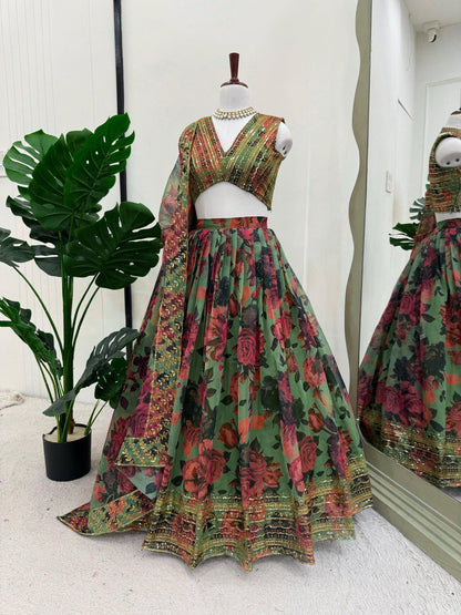 Hevay Boutiq Collection Lehengha details Tabby Orgnza with Digital print