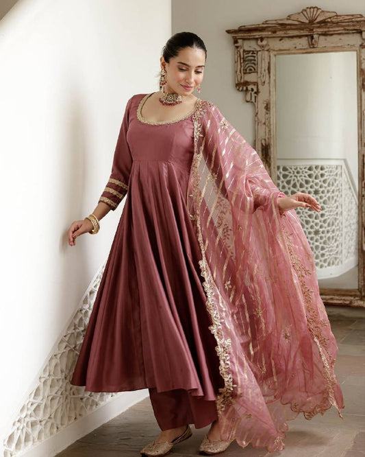 Designer Collection In Roman simmer silk With Embroidery Work Top-Bottom And Dupatta Set Fully Stitched Ready To Wear  single available wholesale