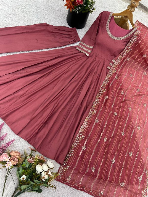 Designer Collection In Roman simmer silk With Embroidery Work Top-Bottom And Dupatta Set Fully Stitched Ready To Wear  single available wholesale