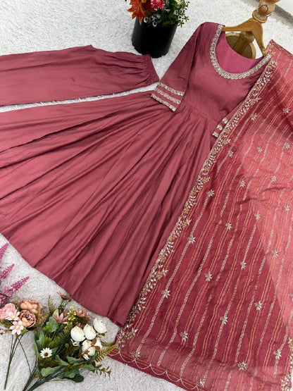 Designer Collection In Roman simmer silk With Embroidery Work Top-Bottom And Dupatta Set Fully Stitched Ready To Wear  single available wholesale