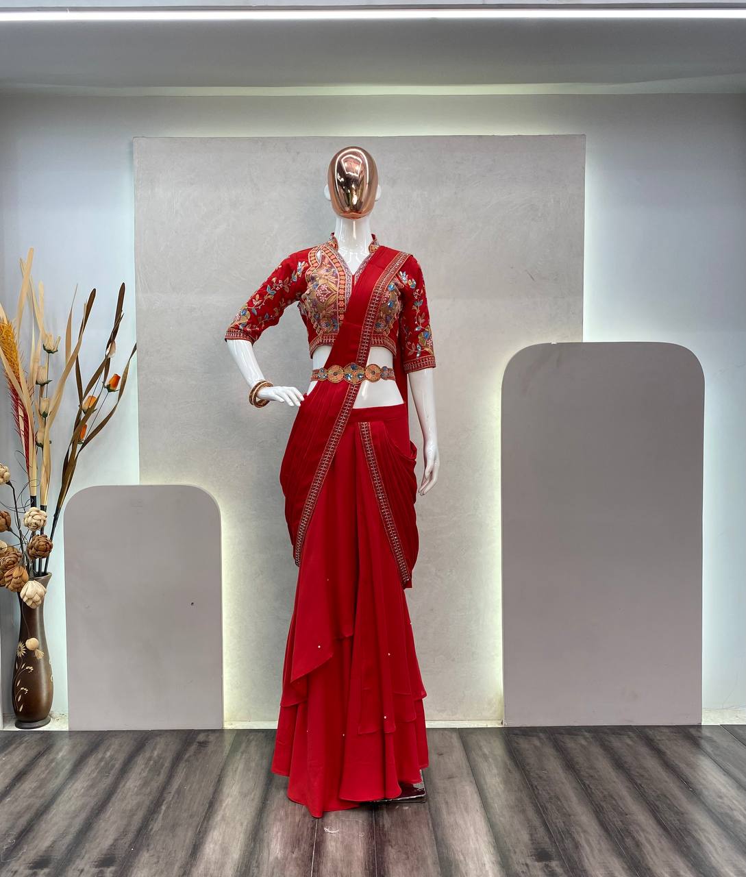 STYLIST EXCLUSIVE FANCY PARTY WEAR FIYONA SILK LEHENGA SAREE WITH HEAVY WORK BLOUSE AND BELT