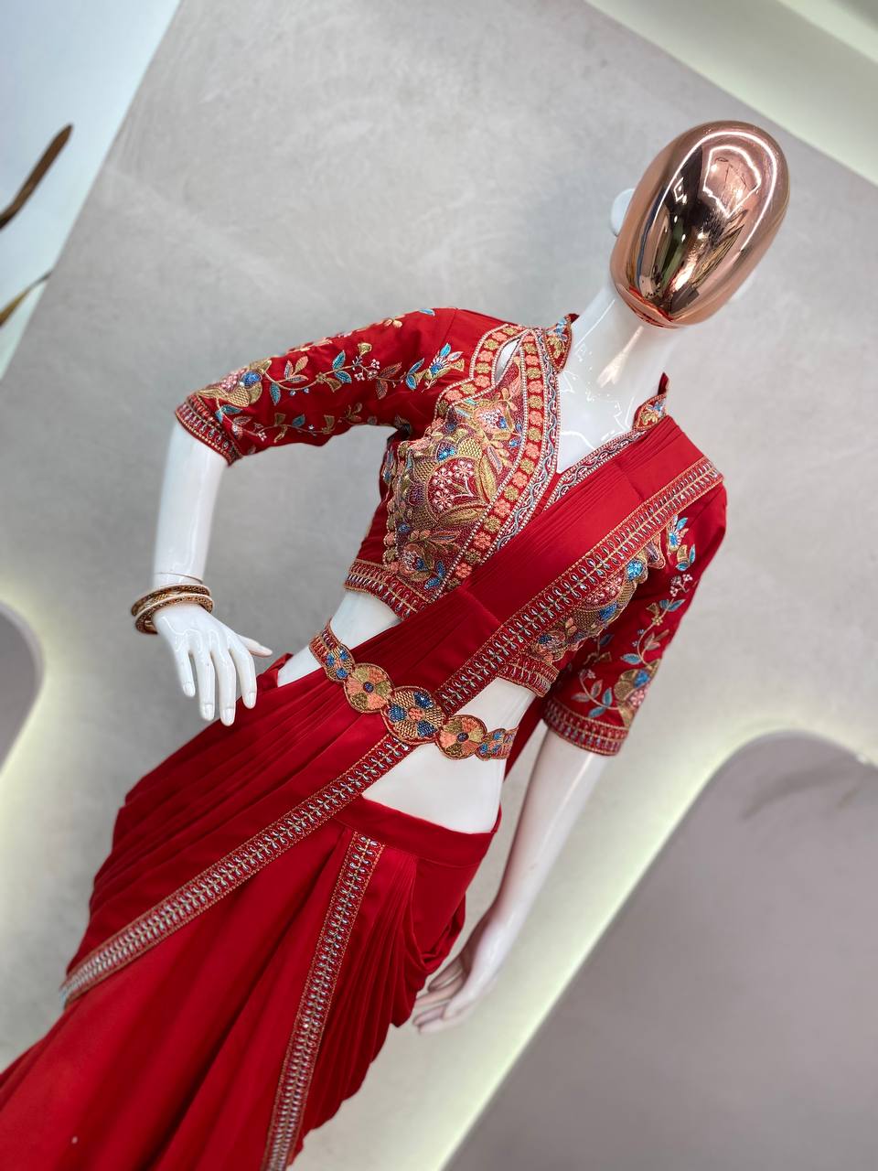 STYLIST EXCLUSIVE FANCY PARTY WEAR FIYONA SILK LEHENGA SAREE WITH HEAVY WORK BLOUSE AND BELT