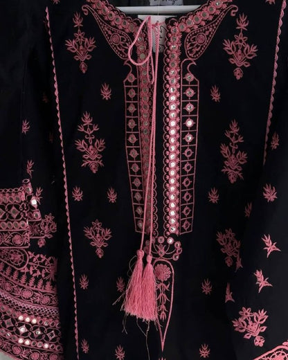 DESIGNER WEAR EXCLUSIVE SUIT IN EMBROIDERED WITH REAL MIRROR WORKED ROMAN SILK FABRIC TOP AND PANT WITH DUPATTA PAIR  single available wholesale