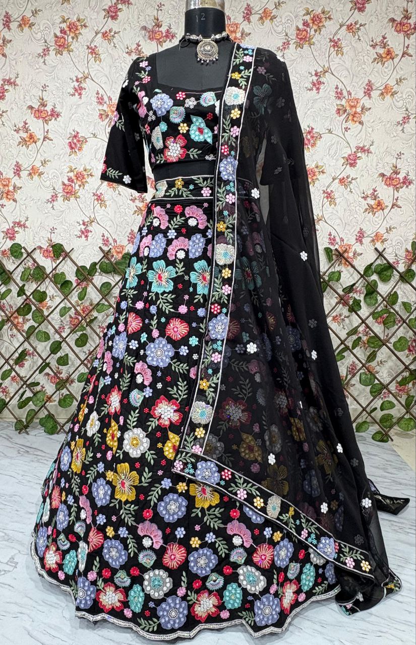 Faux Georgette Embellished With Beautiful Multi Thread Embroidery With Beautiful Heavy Sequins Work With Heavy Cancan