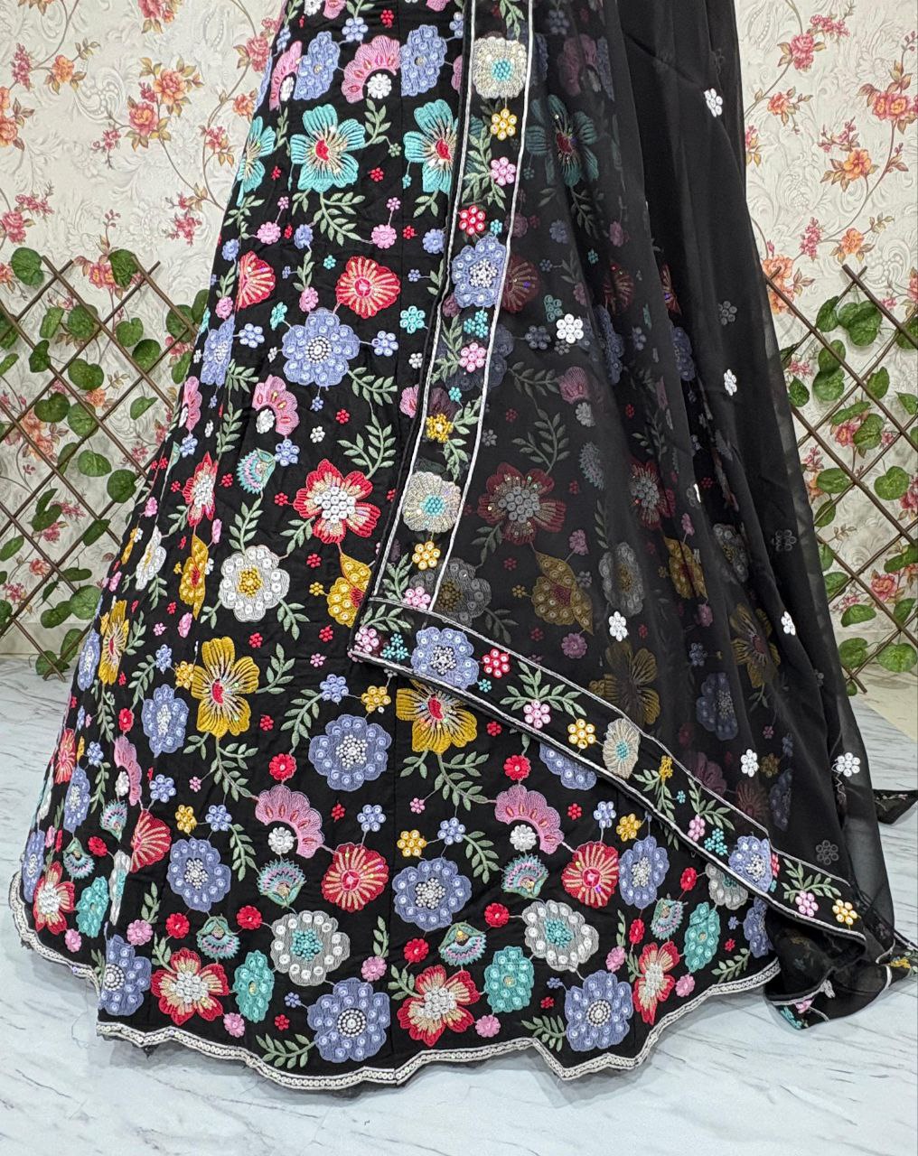 Faux Georgette Embellished With Beautiful Multi Thread Embroidery With Beautiful Heavy Sequins Work With Heavy Cancan