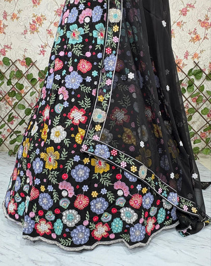 Faux Georgette Embellished With Beautiful Multi Thread Embroidery With Beautiful Heavy Sequins Work With Heavy Cancan