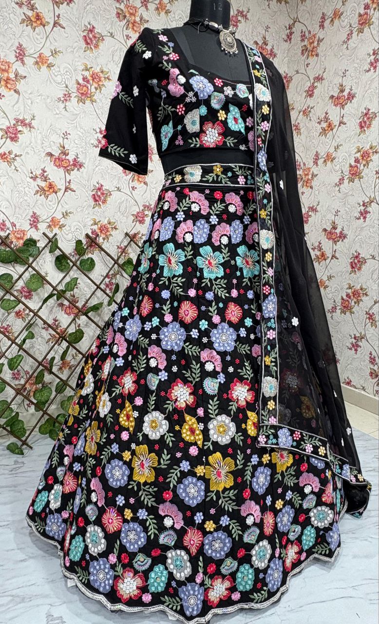 Faux Georgette Embellished With Beautiful Multi Thread Embroidery With Beautiful Heavy Sequins Work With Heavy Cancan
