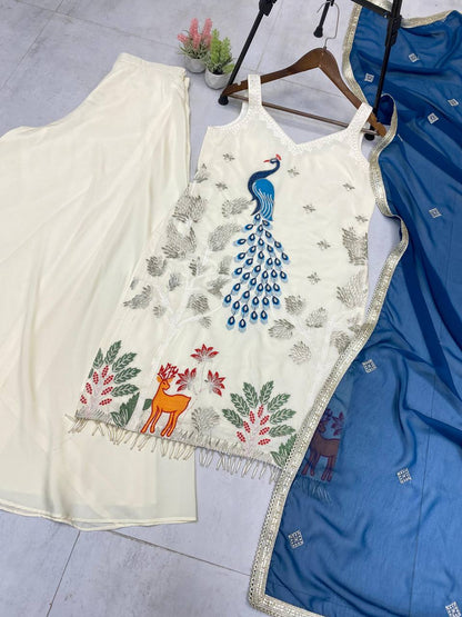 EXCLUSIVE PLAZZO PAIR WITH  EMBROIDERED PEACOCK