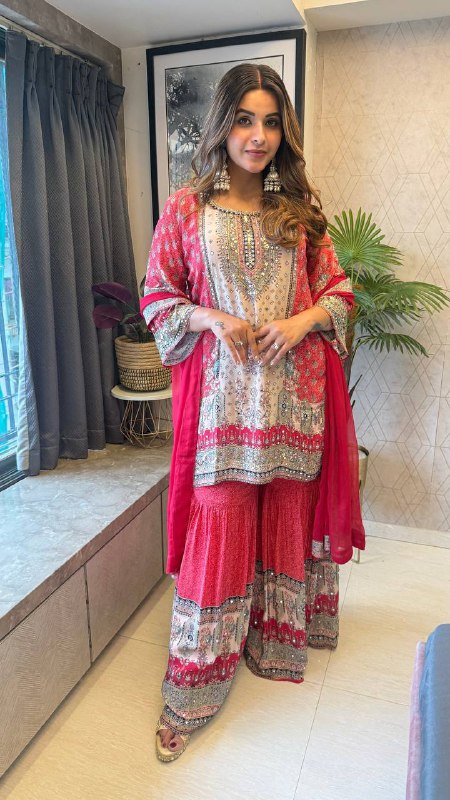 SARARA SUIT IN REAL MIRROR WORKED TOP SARARA WITH DUPATTA PAIR