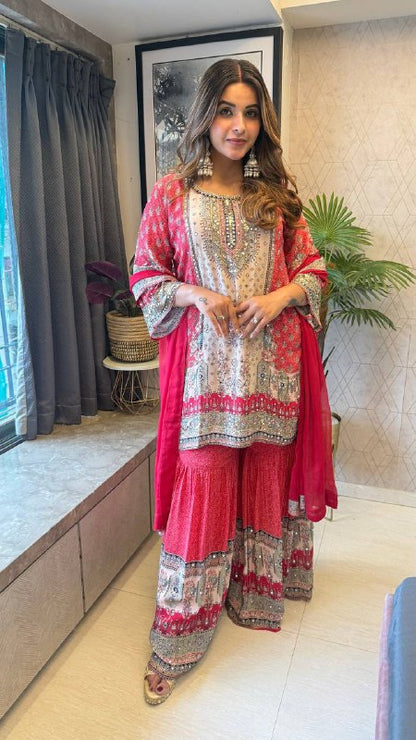 SARARA SUIT IN REAL MIRROR WORKED TOP SARARA WITH DUPATTA PAIR