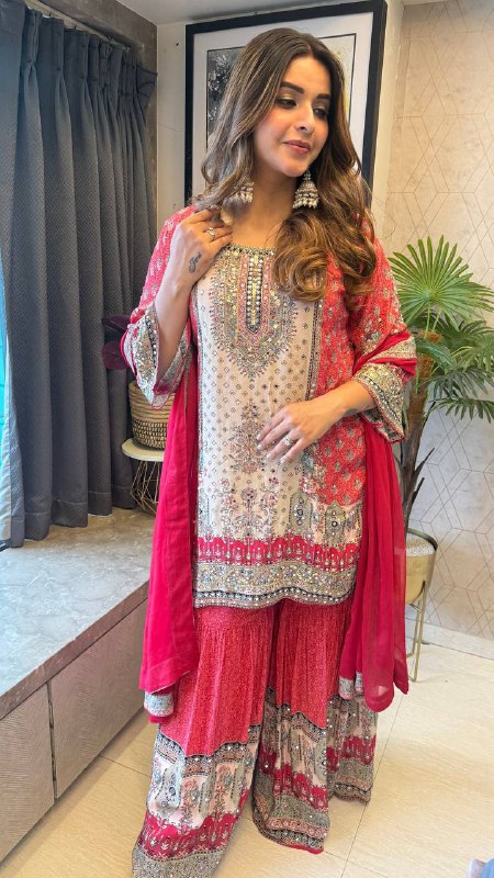 SARARA SUIT IN REAL MIRROR WORKED TOP SARARA WITH DUPATTA PAIR