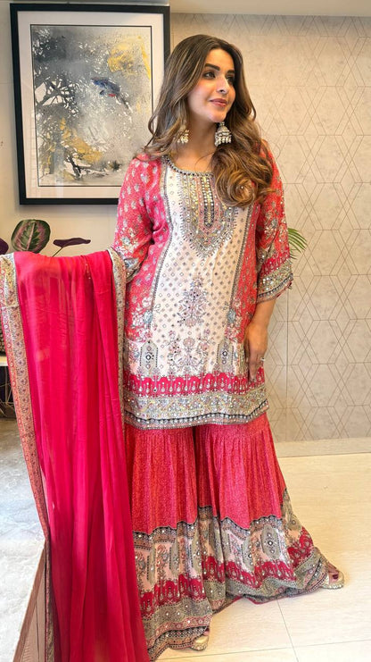SARARA SUIT IN REAL MIRROR WORKED TOP SARARA WITH DUPATTA PAIR