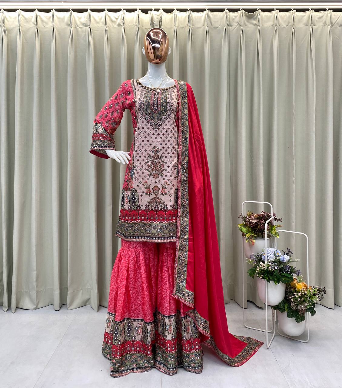 SARARA SUIT IN REAL MIRROR WORKED TOP SARARA WITH DUPATTA PAIR