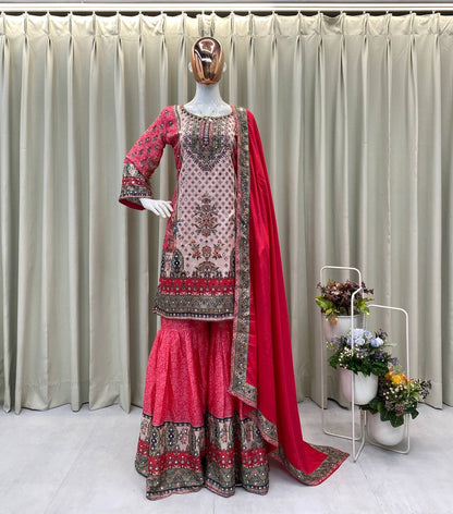 SARARA SUIT IN REAL MIRROR WORKED TOP SARARA WITH DUPATTA PAIR