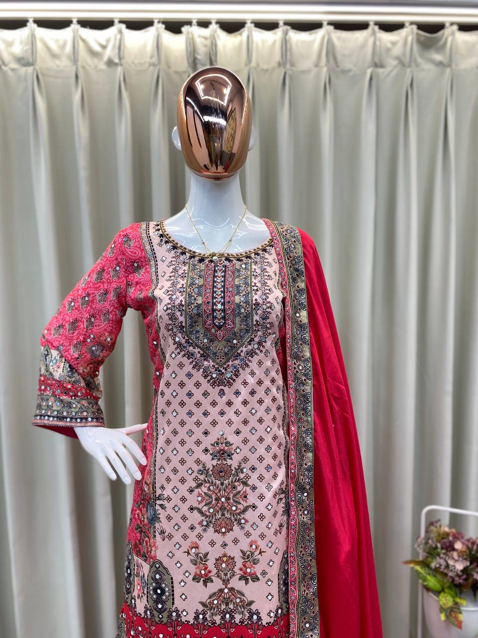 SARARA SUIT IN REAL MIRROR WORKED TOP SARARA WITH DUPATTA PAIR