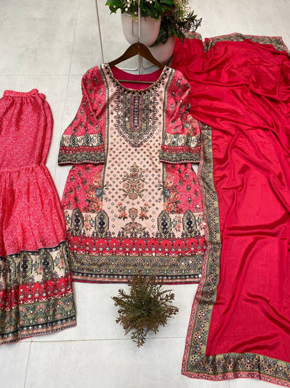 SARARA SUIT IN REAL MIRROR WORKED TOP SARARA WITH DUPATTA PAIR