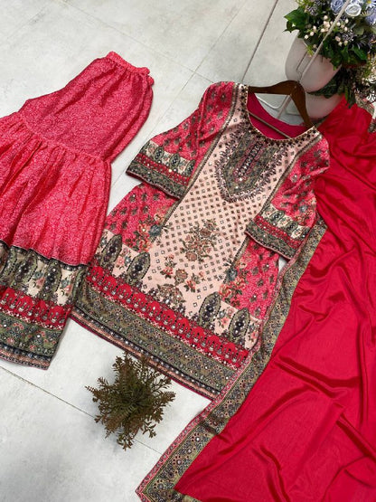 SARARA SUIT IN REAL MIRROR WORKED TOP SARARA WITH DUPATTA PAIR