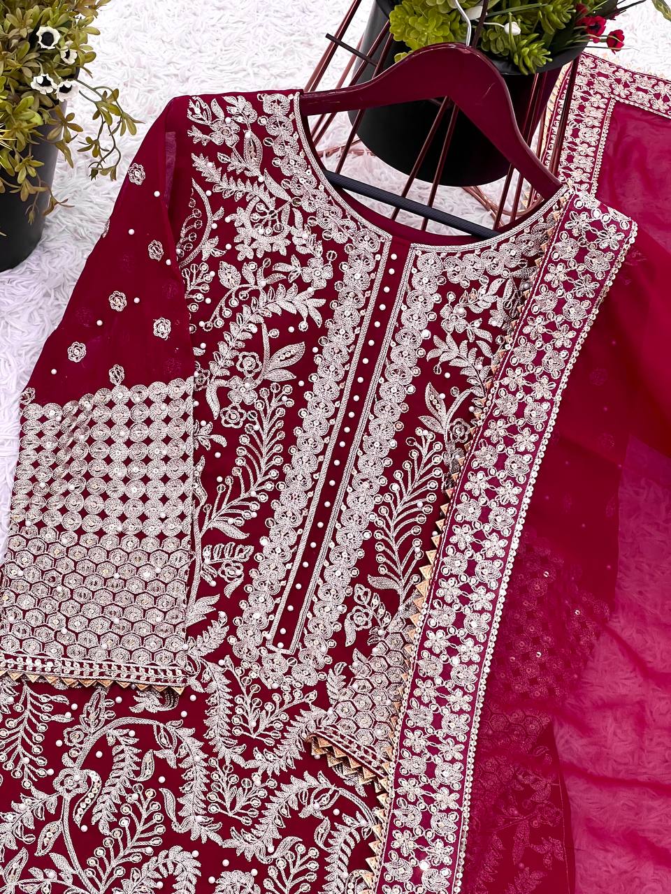 Designer Party Wear Look Top-Plazzo and Dupatta With Heavy Embroidery Work single available wholesale