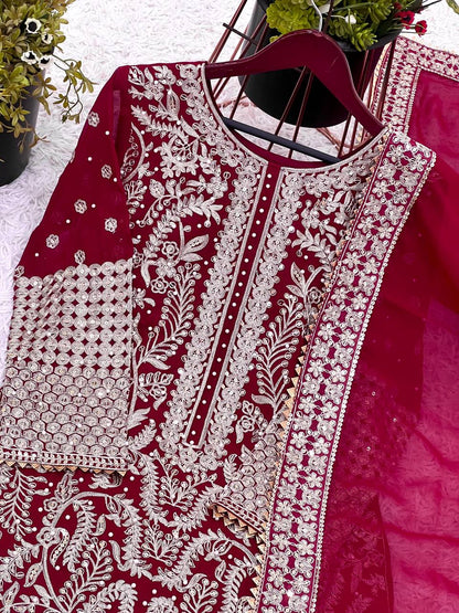 Designer Party Wear Look Top-Plazzo and Dupatta With Heavy Embroidery Work single available wholesale
