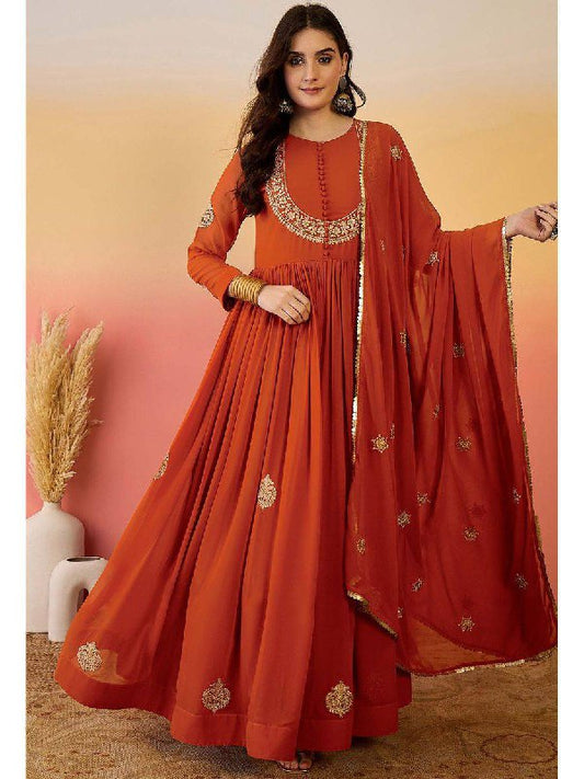 Designer Collection In Faux Georgette With Embroidery Sequence Work Gown And Dupatta Set Fully Stitched Ready To Wear  single available wholesale
