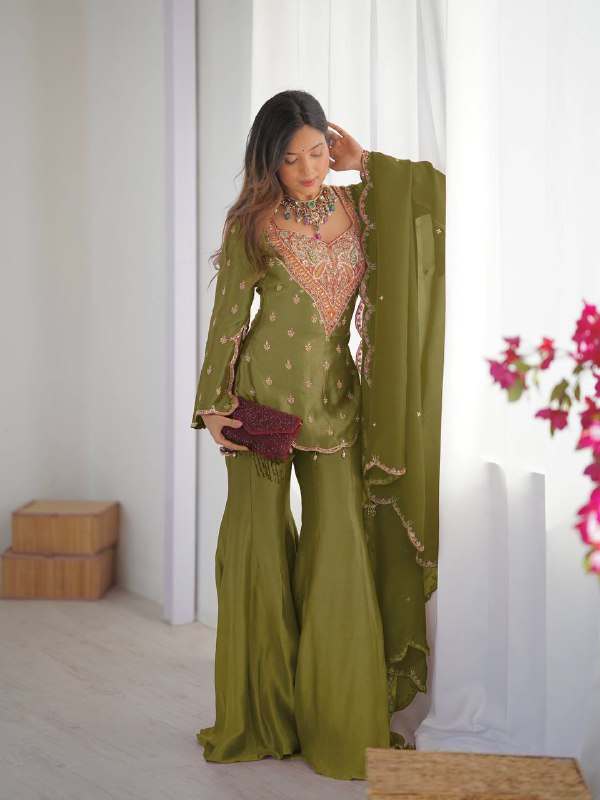 Designer Collection In simar silk With Embroidery Work Top-Bottom And Dupatta Set Fully Stitched Ready To Wear  single available wholesale