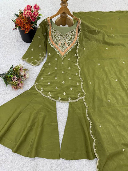 Designer Collection In simar silk With Embroidery Work Top-Bottom And Dupatta Set Fully Stitched Ready To Wear  single available wholesale