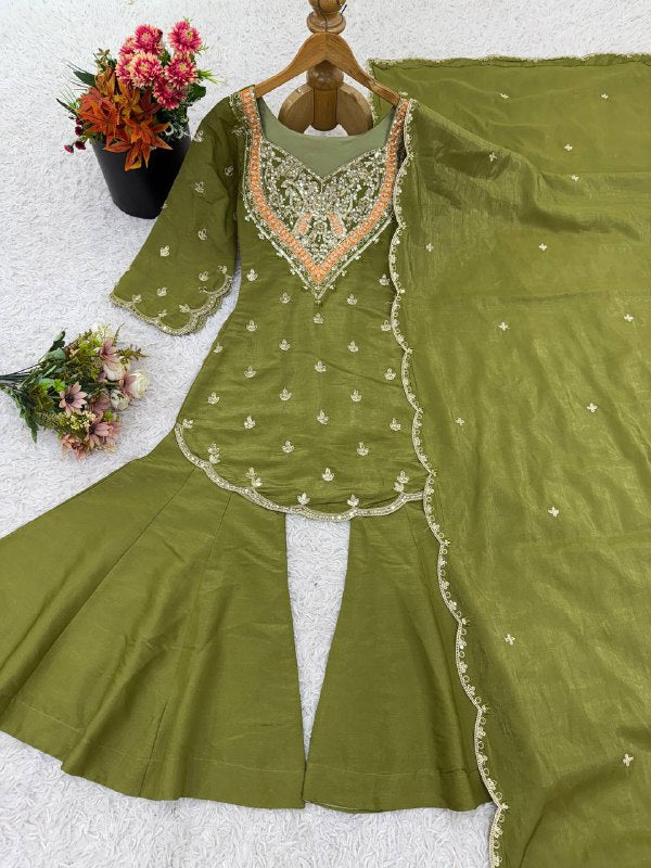 Designer Collection In simar silk With Embroidery Work Top-Bottom And Dupatta Set Fully Stitched Ready To Wear  single available wholesale