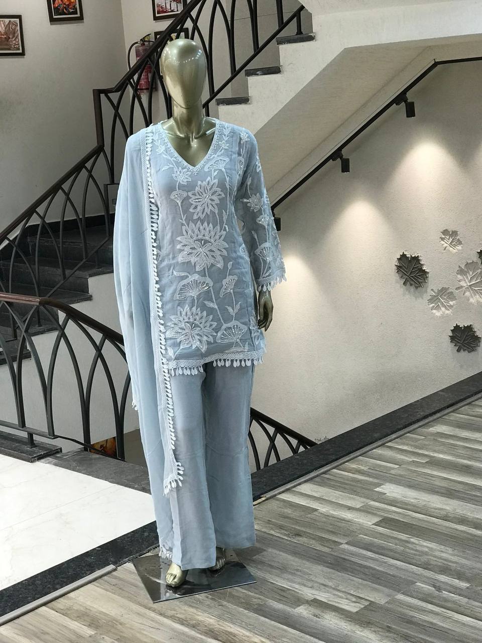 Ready To Wear Collection With Embroidery And Sequence Worked Top-Plazzo And Dupatta Set Fully Stitched Ready To Wear single available wholesale