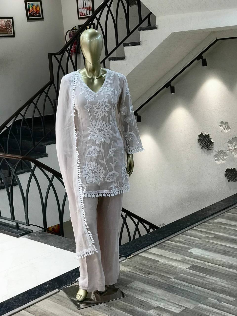 Ready To Wear Collection With Embroidery And Sequence Worked Top-Plazzo And Dupatta Set Fully Stitched Ready To Wear single available wholesale