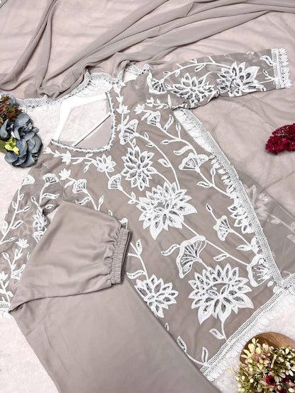 Ready To Wear Collection With Embroidery And Sequence Worked Top-Plazzo And Dupatta Set Fully Stitched Ready To Wear single available wholesale