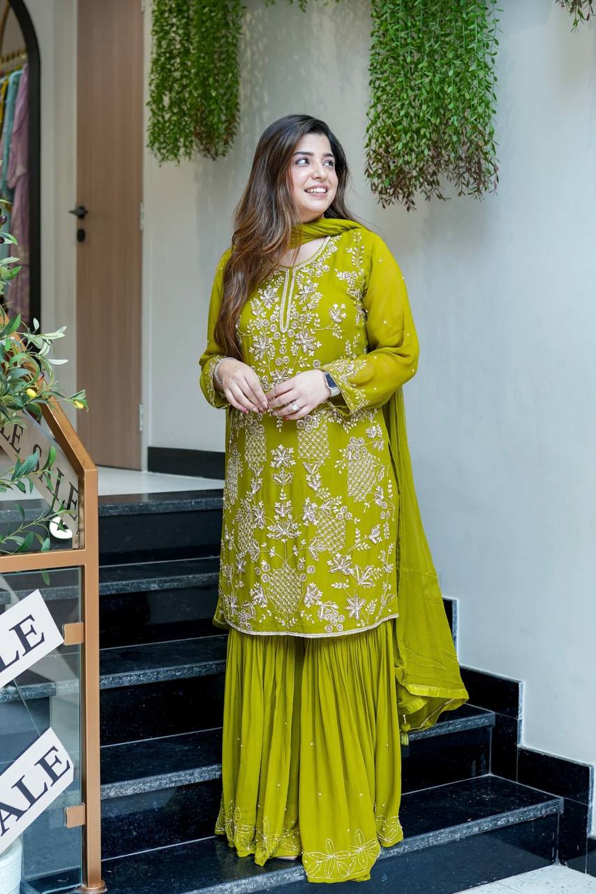 Designer Party Wear Look Top-Plazzo and Dupatta With Heavy Embroidery Work single available wholesale