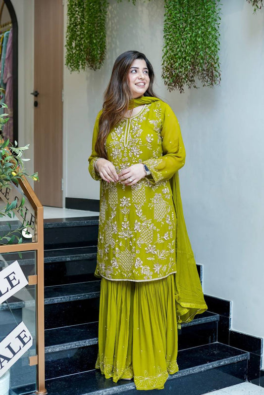 Designer Party Wear Look Top-Plazzo and Dupatta With Heavy Embroidery Work single available wholesale