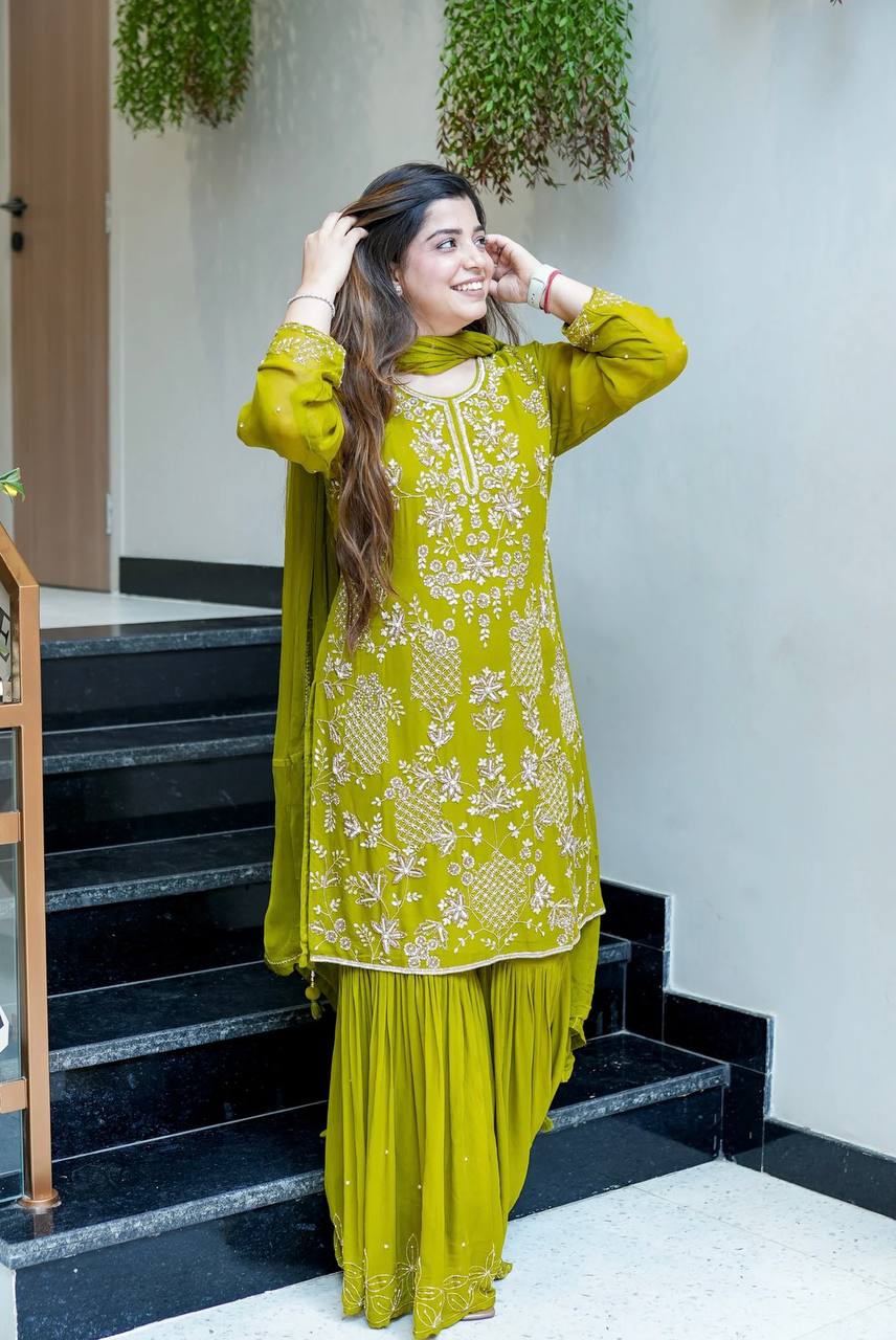 Designer Party Wear Look Top-Plazzo and Dupatta With Heavy Embroidery Work single available wholesale
