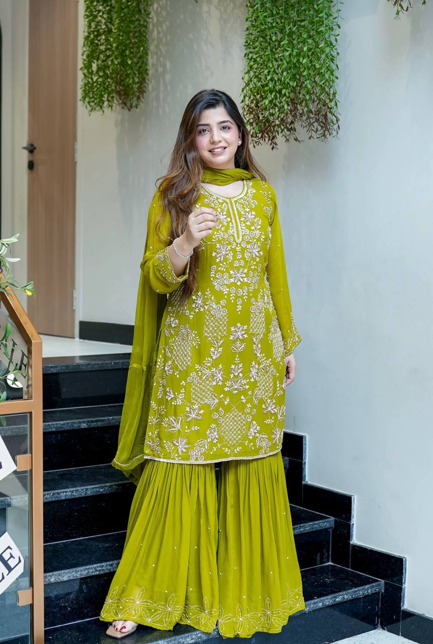 Designer Party Wear Look Top-Plazzo and Dupatta With Heavy Embroidery Work single available wholesale
