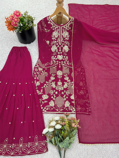 Designer Party Wear Look Top-Plazzo and Dupatta With Heavy Embroidery Work single available wholesale