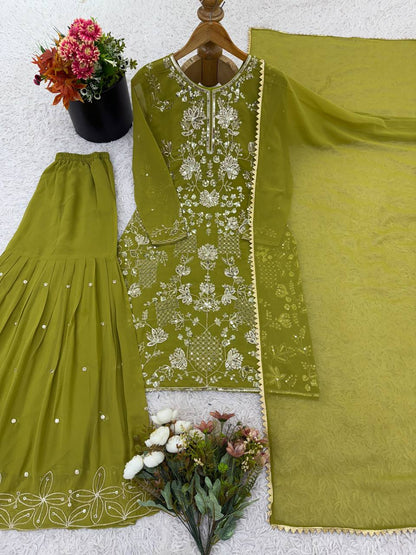 Designer Party Wear Look Top-Plazzo and Dupatta With Heavy Embroidery Work single available wholesale