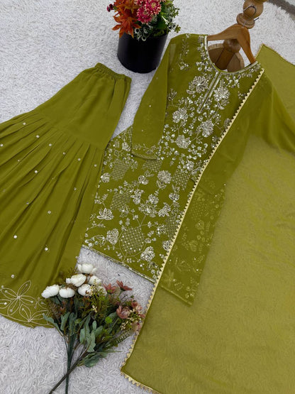 Designer Party Wear Look Top-Plazzo and Dupatta With Heavy Embroidery Work single available wholesale