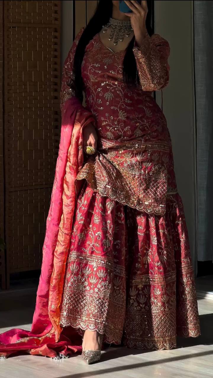 Designer Party Wear Look Top , Sharara Plazzo and Dupatta single available wholesale