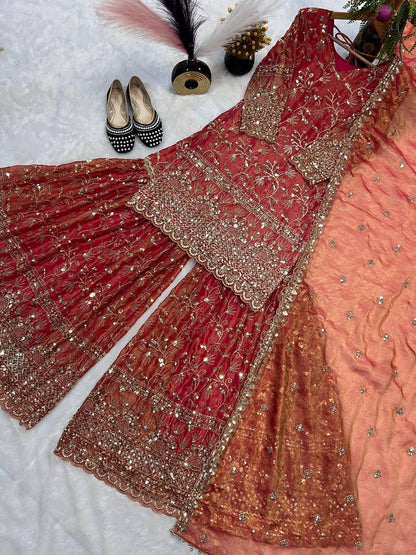 Designer Party Wear Look Top , Sharara Plazzo and Dupatta single available wholesale